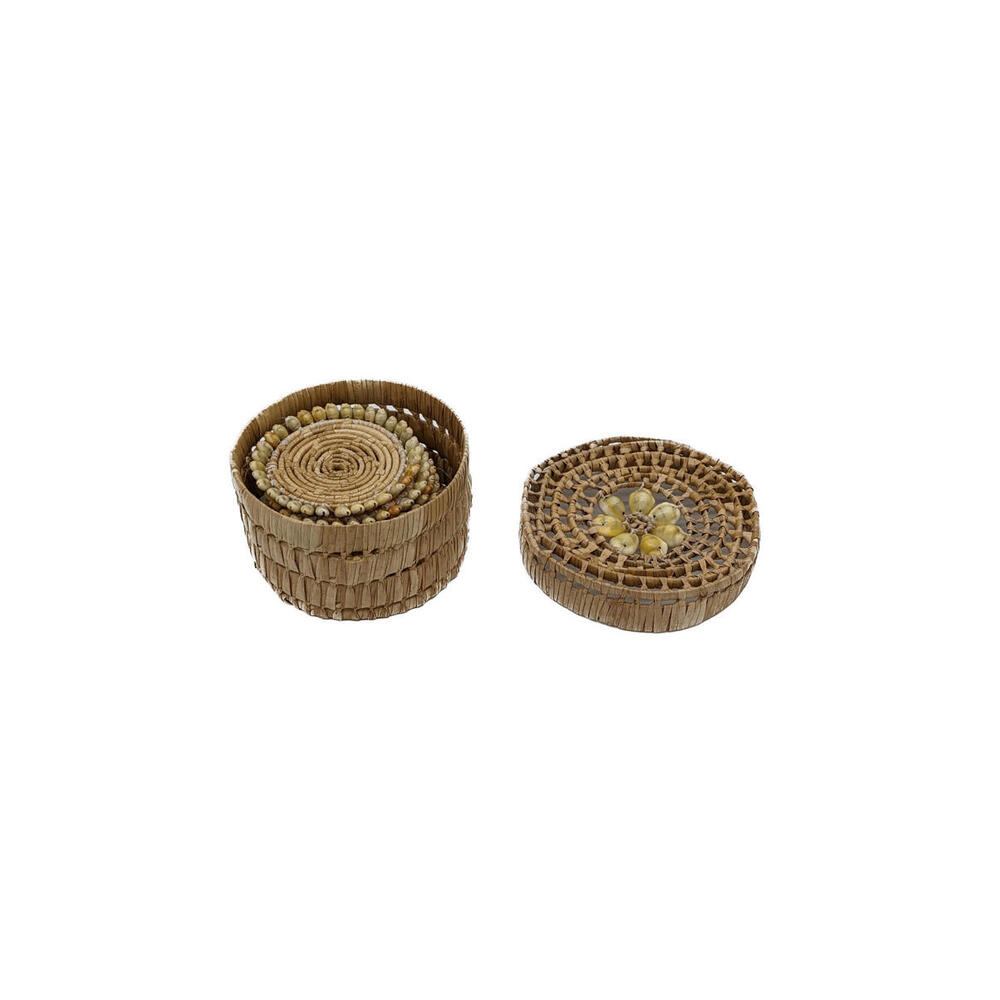 Handmade Cowrie Shell Coaster Set (6) with Holder – Coastal Decor